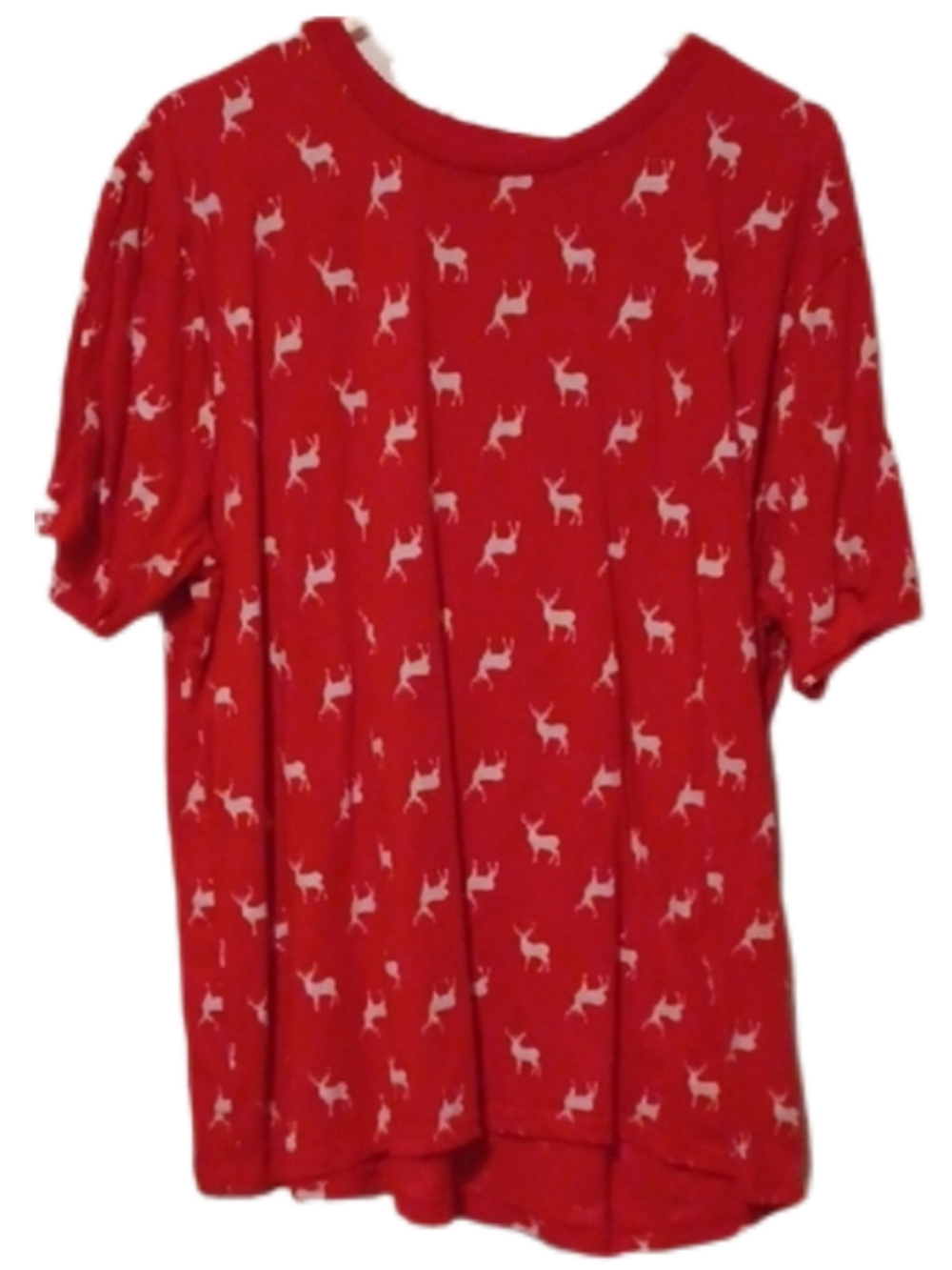 -- Men's Red Reindeer Print Short Sleeve Top Size XLarge Cotton